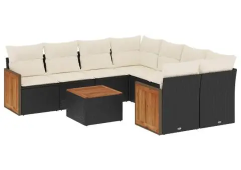 Set mobilier de grădină cu perne, 9 piese, negru, poliratan - 2/3