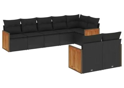 Set mobilier de grădină cu perne, 8 piese, negru, poliratan - 2/3