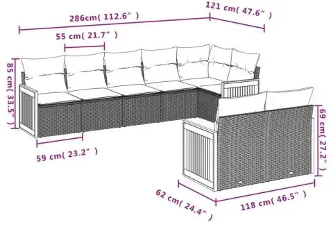 Set mobilier de grădină cu perne, 8 piese, negru, poliratan - 3/3