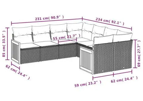 Set mobilier de grădină cu perne, 8 piese, negru, poliratan - 3/3