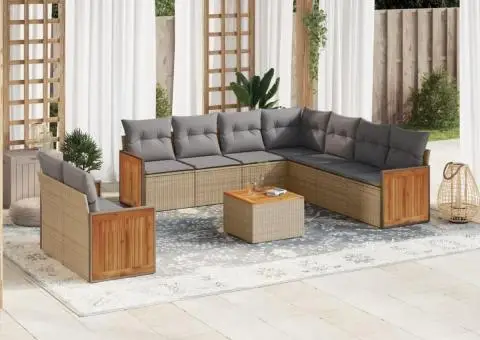 Set canapele de grădină cu perne, 10 piese, bej, poliratan - 1/3