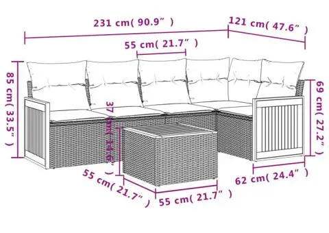 Set canapele de grădină cu perne, 6 piese, bej, poliratan - 3/3