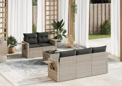 Set canapele de grădină cu perne, 6 piese gri deschis poliratan - 1/3