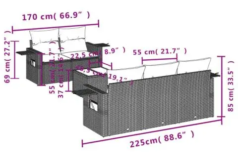 Set canapele de grădină cu perne, 6 piese gri deschis poliratan - 3/3