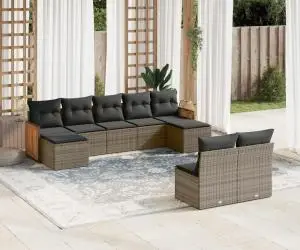 Set canapele de grădină, 9 piese, cu perne, gri, poliratan