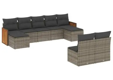 Set canapele de grădină, 9 piese, cu perne, gri, poliratan - 2/3