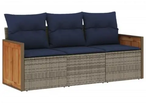 Set canapea de grădină cu perne, 3 piese, gri, poliratan - 2/3