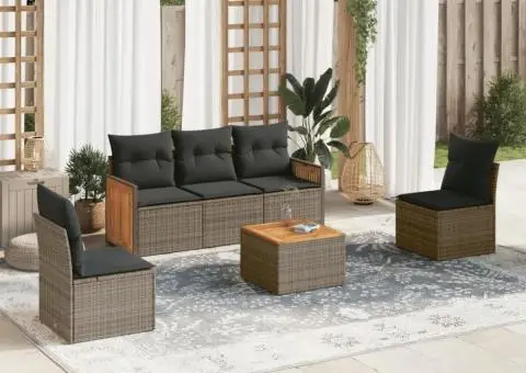 Set mobilier grădină cu perne, 6 piese, gri, poliratan - 1/3