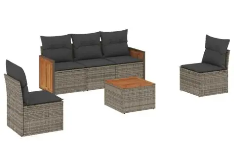 Set mobilier grădină cu perne, 6 piese, gri, poliratan - 2/3