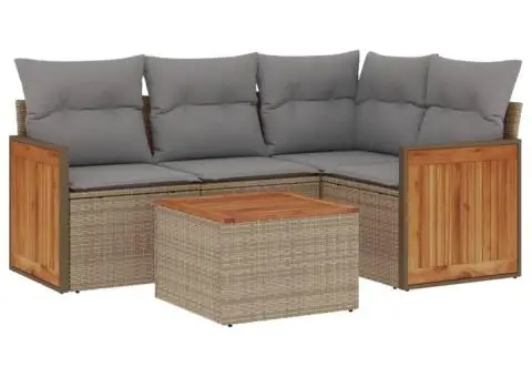 Set canapele de grădină cu perne, 5 piese, bej, poliratan - 2/3