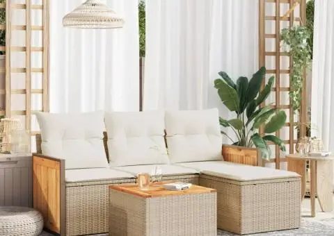 Set canapele de grădină cu perne, 5 piese, bej, poliratan - 1/3