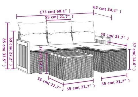 Set canapele de grădină cu perne, 5 piese, bej, poliratan - 3/3