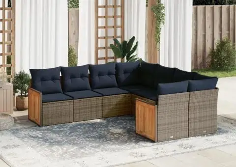 Set canapele de grădină cu perne, 8 piese, gri, poliratan - 1/3