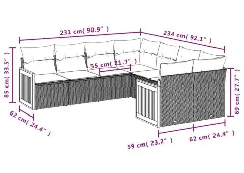 Set canapele de grădină cu perne, 8 piese, gri, poliratan - 3/3