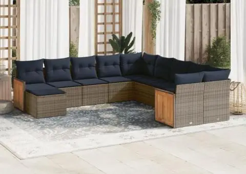 Set canapele de grădină cu perne, 11 piese, gri, poliratan - 1/3