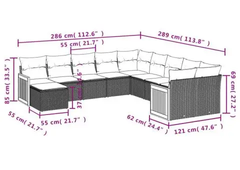 Set canapele de grădină cu perne, 11 piese, gri, poliratan - 3/3