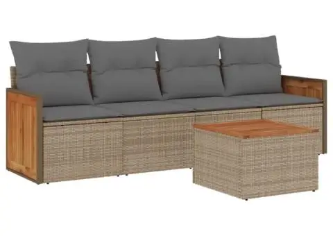 Set canapele de grădină cu perne, 5 piese, bej, poliratan - 2/3