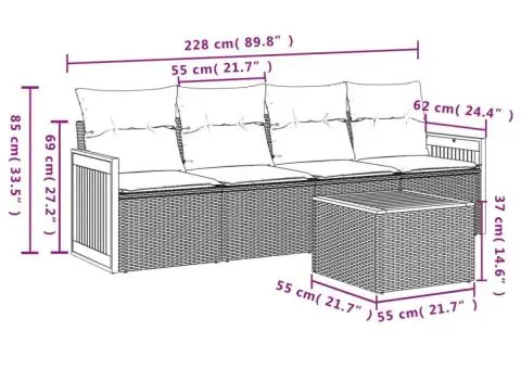 Set canapele de grădină cu perne, 5 piese, bej, poliratan - 3/3