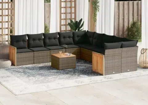 Set canapele de grădină cu perne, 11 piese, gri, poliratan - 1/3