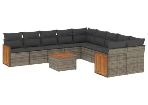 Set canapele de grădină cu perne, 11 piese, gri, poliratan - 2/3