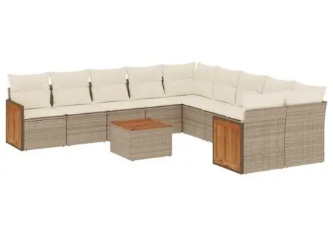 Set canapele de grădină cu perne, 11 piese, bej, poliratan - 2/3