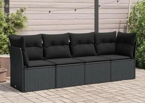 Set mobilier de grădină cu perne, 4 piese, negru, poliratan - 1/3