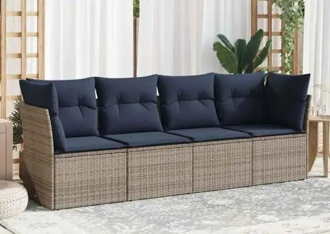 Set canapea de grădină cu perne, 4 piese, gri, poliratan - 1/4