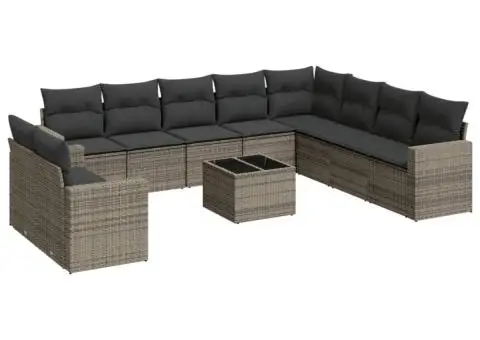 Set canapele de grădină cu perne, 11 piese, gri, poliratan - 2/3