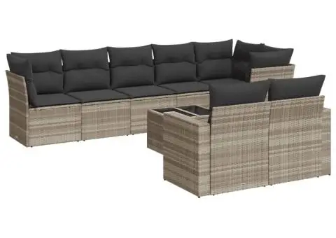 Set canapele de grădină cu perne, 9 piese gri deschis poliratan - 2/3