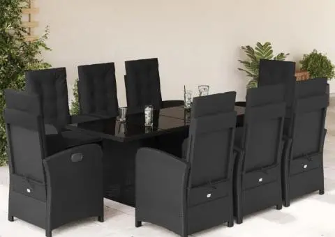 Set mobilier de grădină cu perne, 9 piese, negru, poliratan - 1/5