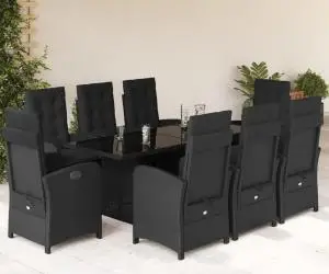 vidaXL Set mobilier de grădină cu perne, 9 piese, negru, poliratan