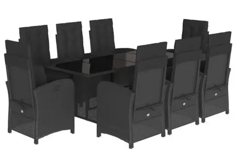 Set mobilier de grădină cu perne, 9 piese, negru, poliratan - 2/5
