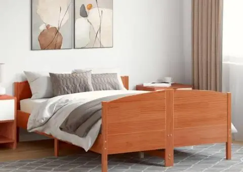 Cadru pat fără saltea, maro ceruit, 120x200 cm, lemn masiv pin - 1/5