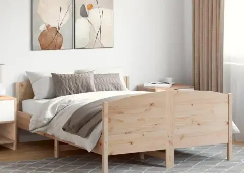 Cadru de pat fără saltea, 160x200 cm, lemn masiv pin - 1/5