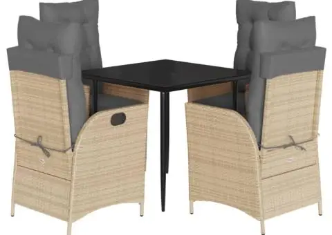 Set mobilier pentru grădină, 5 piese, cu perne, bej, poliratan - 2/5