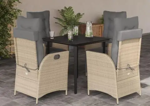 Set mobilier pentru grădină, 5 piese, cu perne, bej, poliratan - 1/5