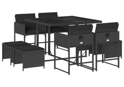 Set mobilier de grădină cu perne, 9 piese, negru, poliratan - 2/5