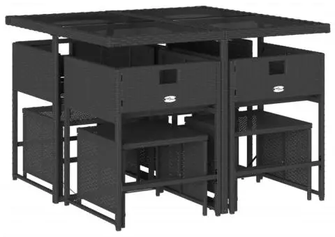 Set mobilier de grădină cu perne, 9 piese, negru, poliratan - 3/5