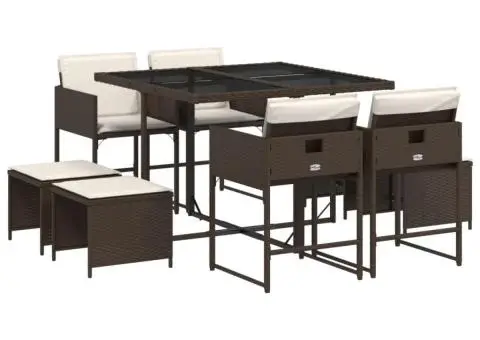 Set mobilier de grădină cu perne, 9 piese, maro, poliratan - 2/5