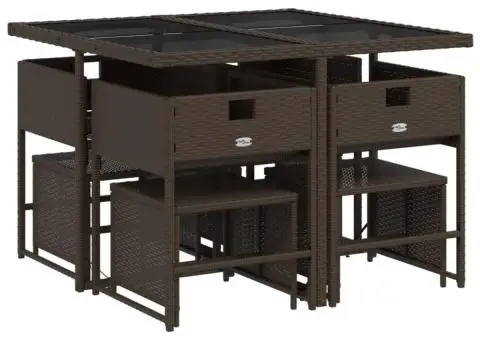 Set mobilier de grădină cu perne, 9 piese, maro, poliratan - 3/5