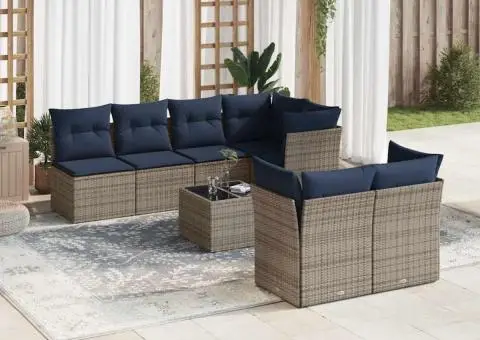 Set canapele de grădină cu perne, 8 piese, gri, poliratan - 1/4