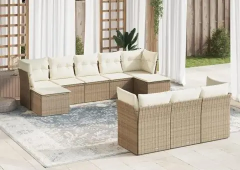 Set canapele de grădină cu perne, 10 piese, bej, poliratan - 1/3