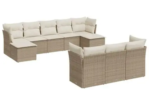 Set canapele de grădină cu perne, 10 piese, bej, poliratan - 2/3