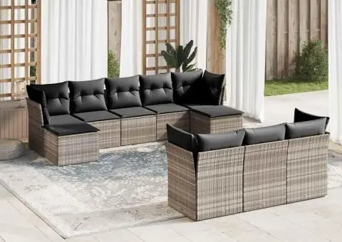 Set canapele de grădină cu perne 10 piese gri deschis poliratan - 1/3