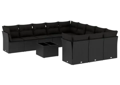 Set canapele de grădină, 12 piese, cu perne, negru, poliratan - 2/3