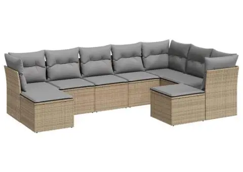 Set canapele de grădină, 9 piese, cu perne, bej, poliratan - 2/3
