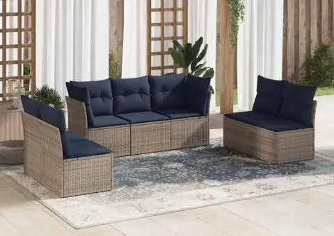 Set canapele de grădină cu perne, 7 piese, gri, poliratan - 1/4