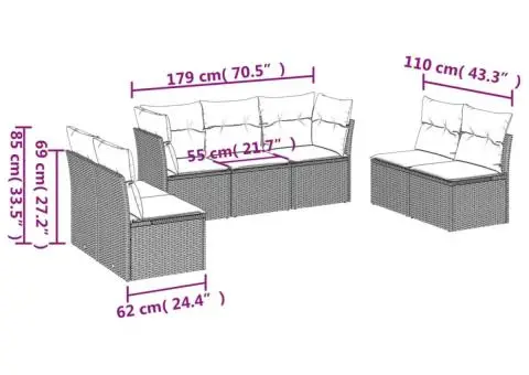 Set canapele de grădină cu perne, 7 piese, maro, poliratan - 3/3