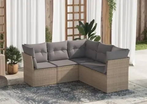 Set canapele de grădină cu perne, 5 piese, bej, poliratan - 1/3