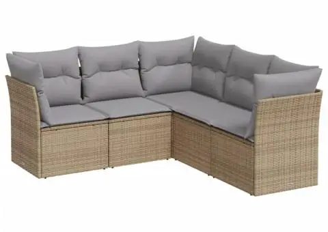 Set canapele de grădină cu perne, 5 piese, bej, poliratan - 2/3